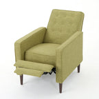 Poltrona reclinabile Mid-Century con poggiapiedi, rivestimento in tessuto verde, schienale capitonné, gambe in legno di faggio