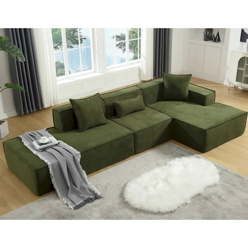 Verde 129.5 Divano Sezionale a L a 4 Posti Minimalista Modulare con Chaise Longue, Design Versatile a Combinazione Libera