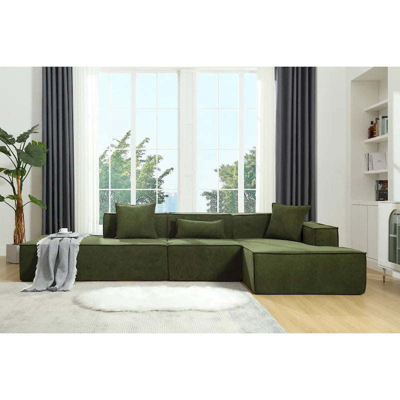 Verde 129.5 Divano Sezionale a L a 4 Posti Minimalista Modulare con Chaise Longue, Design Versatile a Combinazione Libera