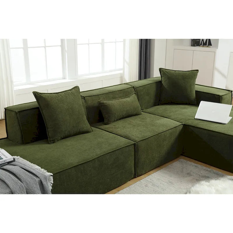 Verde 129.5 Divano Sezionale a L a 4 Posti Minimalista Modulare con Chaise Longue, Design Versatile a Combinazione Libera