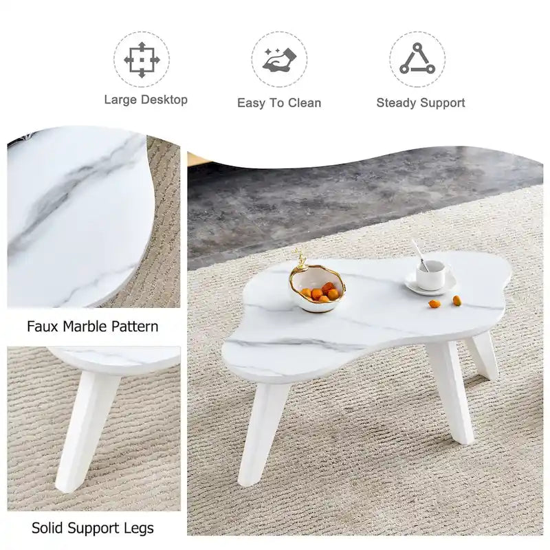Tavolino da Caffè a Nuvola Bianca, Set da 2 Pezzi