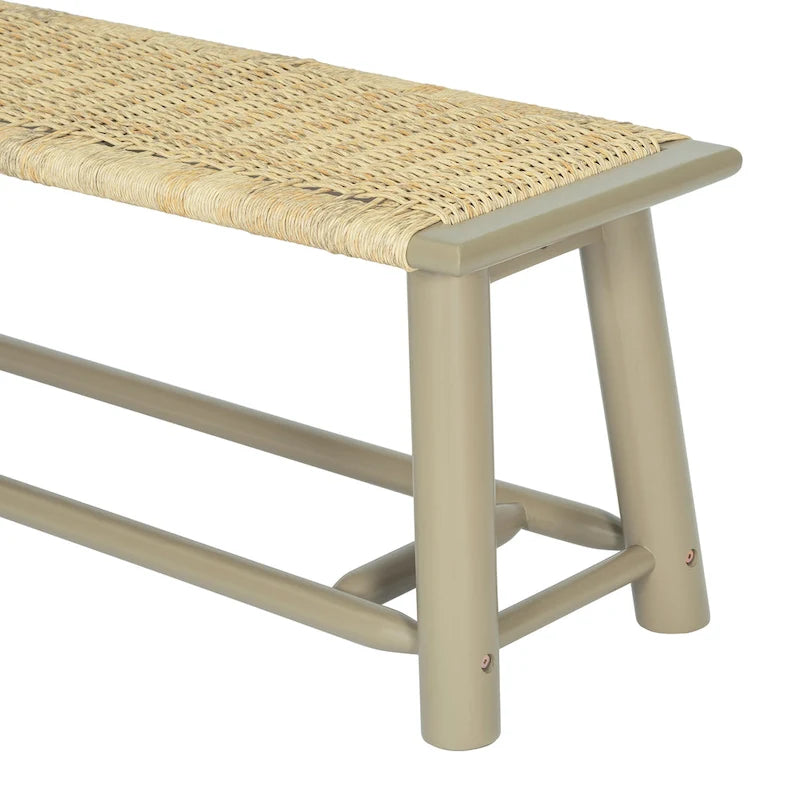 Panca in Legno Massello e Rattan Stile Fattoria Moderna - Panca da Interno ed Esterno Coperto da 150 cm Finitura Noce Design Multifunzionale