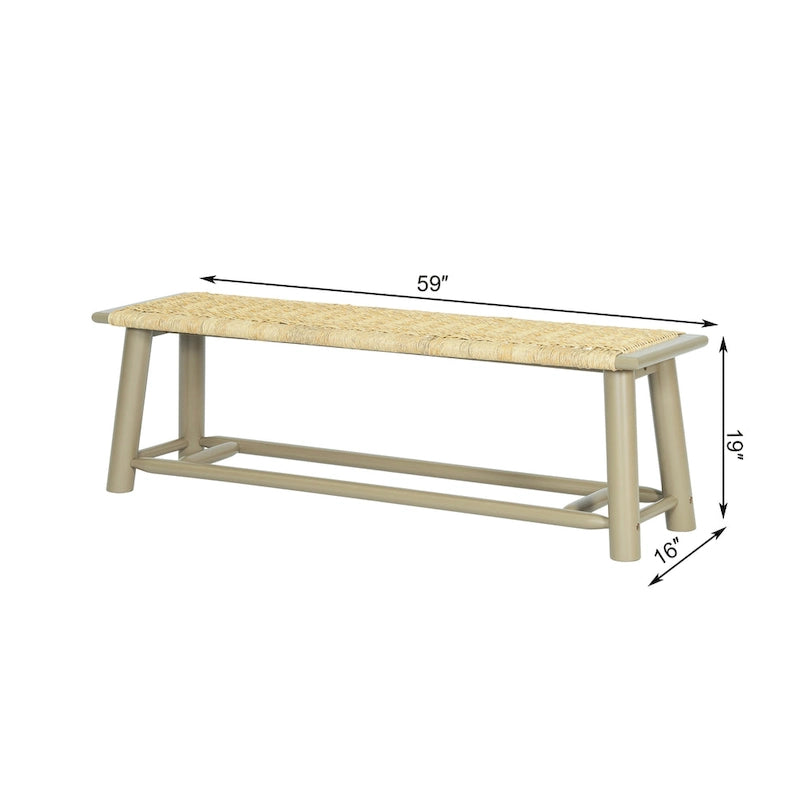 Panca in Legno Massello e Rattan Stile Fattoria Moderna - Panca da Interno ed Esterno Coperto da 150 cm Finitura Noce Design Multifunzionale