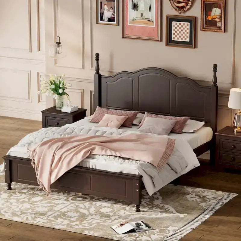Letto matrimoniale alla francese, noce/bianco, testiera retrò, per 2 persone
