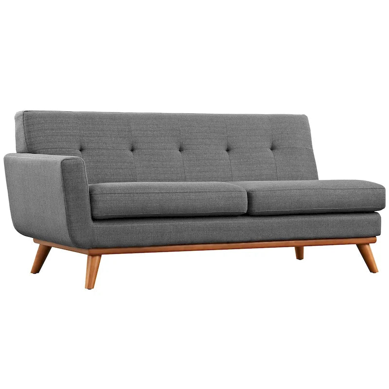 Divanetto a due posti con bracciolo sinistro in tessuto grigio/bianco in stile Mid-Century Modern