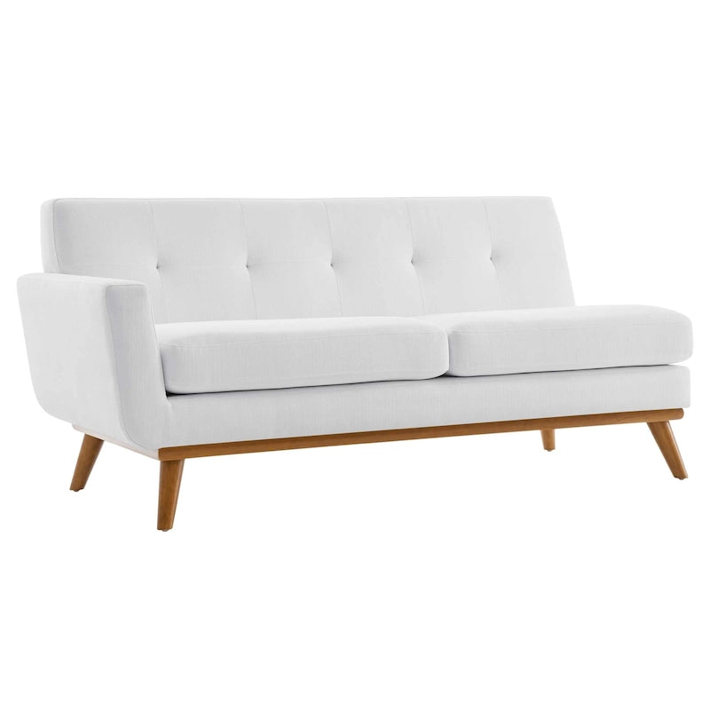 Divanetto a due posti con bracciolo sinistro in tessuto grigio/bianco in stile Mid-Century Modern