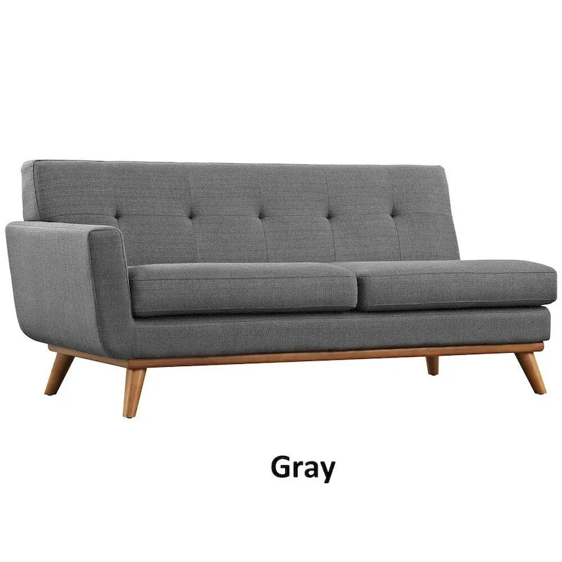 Divanetto a due posti con bracciolo sinistro in tessuto grigio/bianco in stile Mid-Century Modern