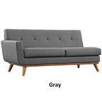 Divanetto a due posti con bracciolo sinistro in tessuto grigio/bianco in stile Mid-Century Modern