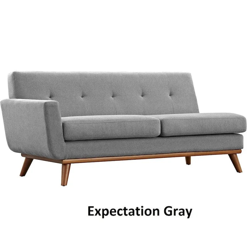 Divanetto a due posti con bracciolo sinistro in tessuto grigio/bianco in stile Mid-Century Modern
