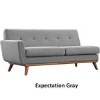 Divanetto a due posti con bracciolo sinistro in tessuto grigio/bianco in stile Mid-Century Modern