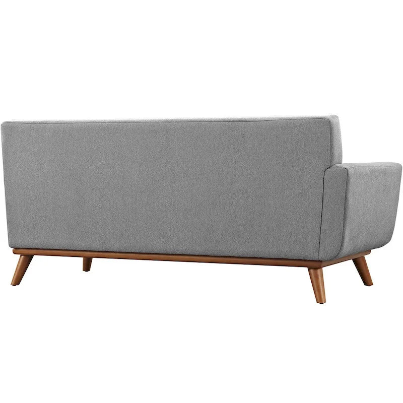 Divanetto a due posti con bracciolo sinistro in tessuto grigio/bianco in stile Mid-Century Modern