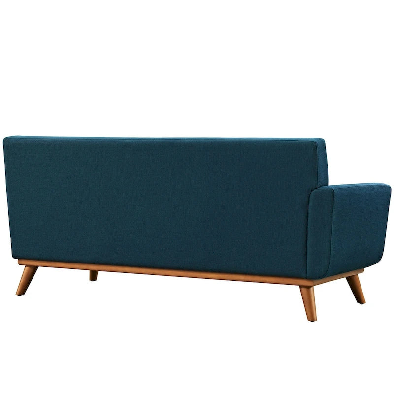 Divanetto a due posti con bracciolo sinistro in tessuto grigio/bianco in stile Mid-Century Modern