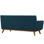 Divanetto a due posti con bracciolo sinistro in tessuto grigio/bianco in stile Mid-Century Modern