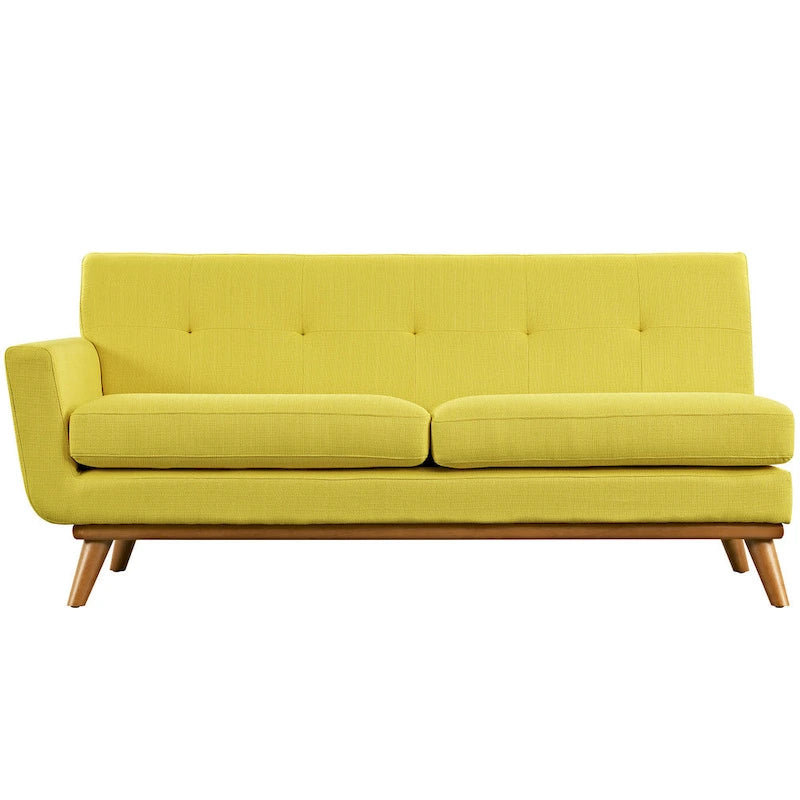Divanetto a due posti con bracciolo sinistro in tessuto grigio/bianco in stile Mid-Century Modern