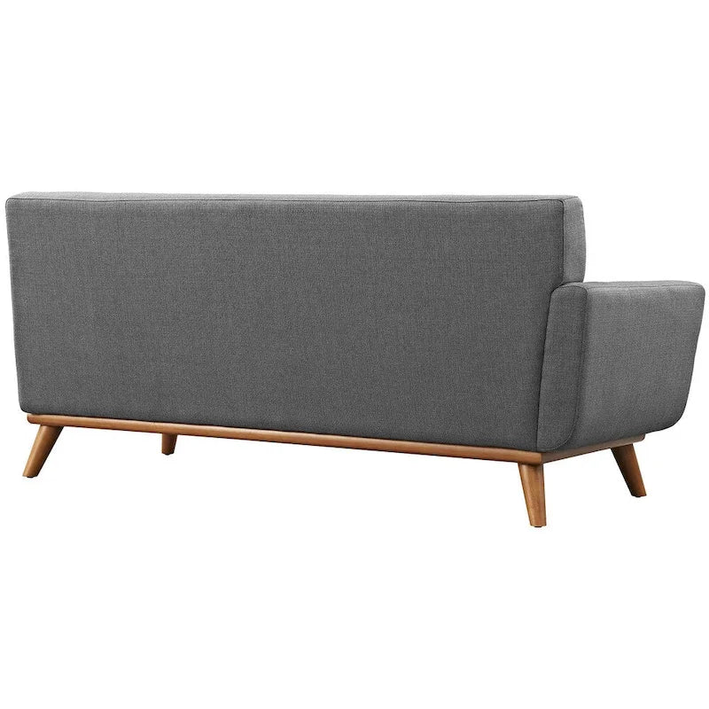 Divanetto a due posti con bracciolo sinistro in tessuto grigio/bianco in stile Mid-Century Modern