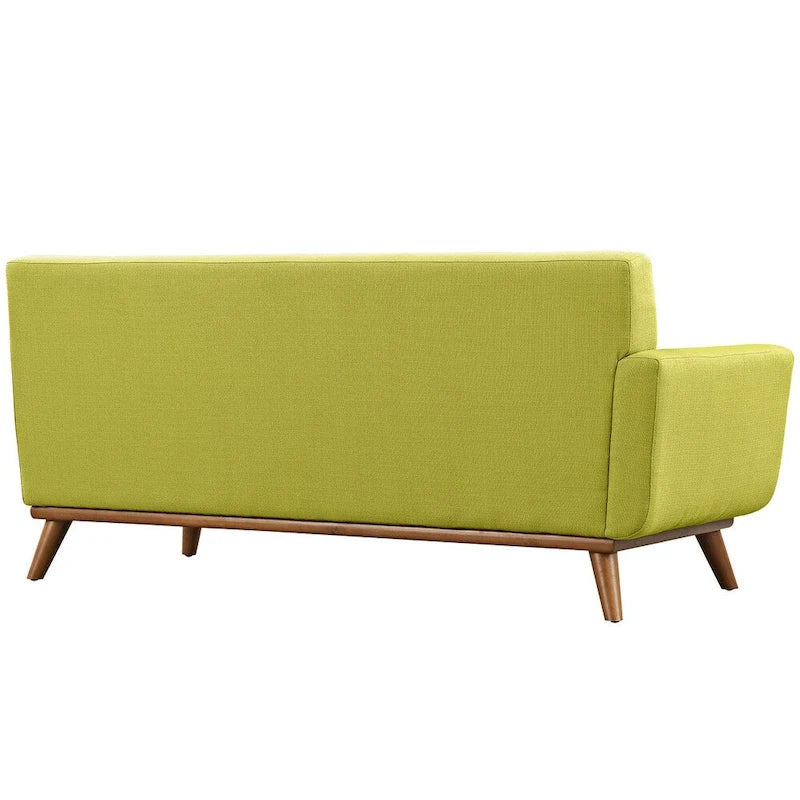 Divanetto a due posti con bracciolo sinistro in tessuto grigio/bianco in stile Mid-Century Modern