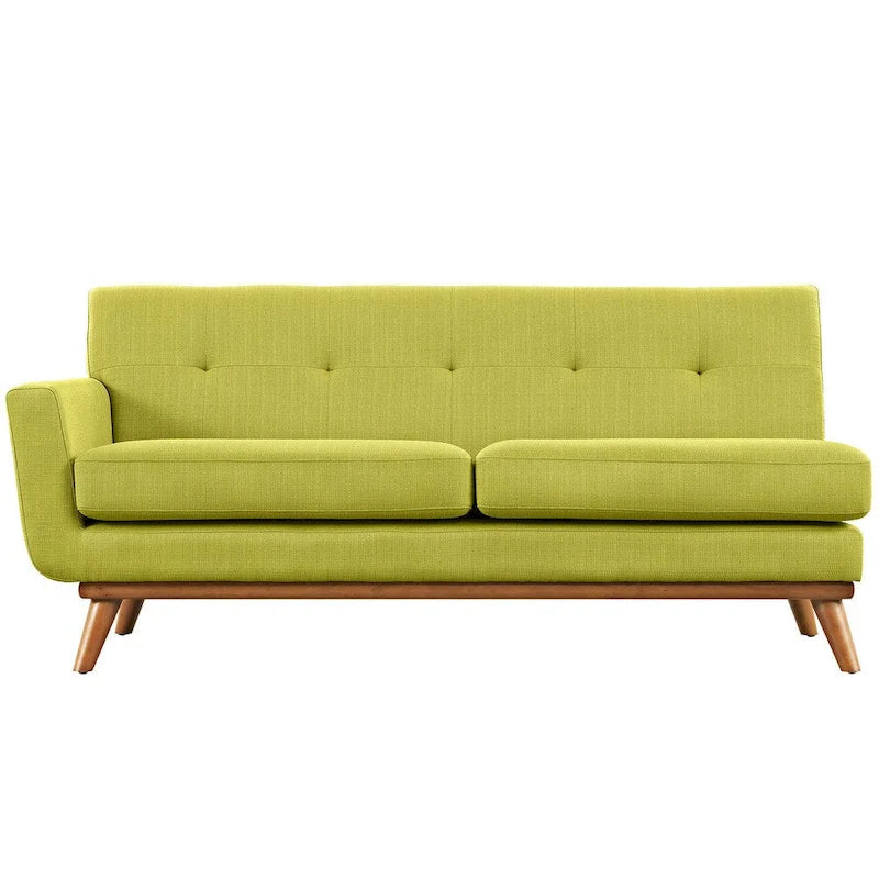 Divanetto a due posti con bracciolo sinistro in tessuto grigio/bianco in stile Mid-Century Modern