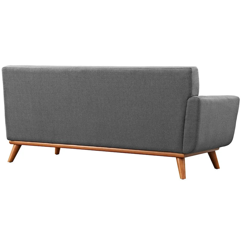 Divanetto a due posti con bracciolo sinistro in tessuto grigio/bianco in stile Mid-Century Modern