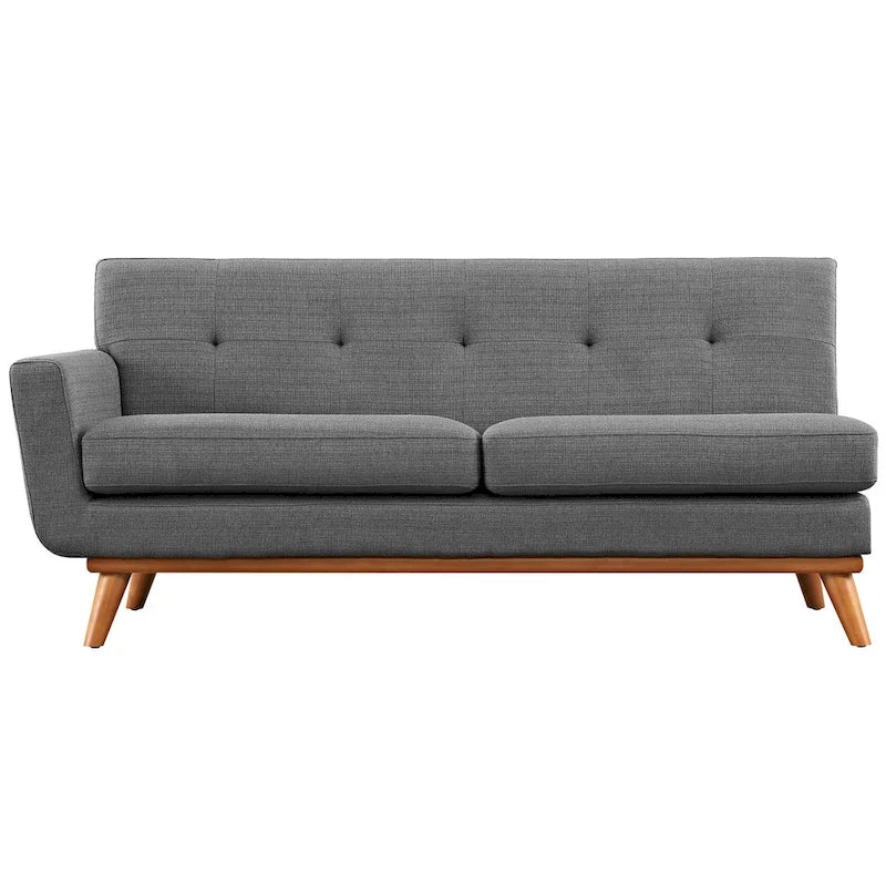 Divanetto a due posti con bracciolo sinistro in tessuto grigio/bianco in stile Mid-Century Modern