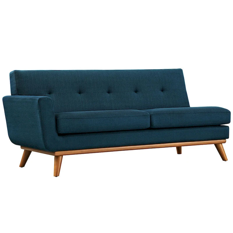 Divanetto a due posti con bracciolo sinistro in tessuto grigio/bianco in stile Mid-Century Modern
