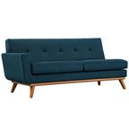Divanetto a due posti con bracciolo sinistro in tessuto grigio/bianco in stile Mid-Century Modern