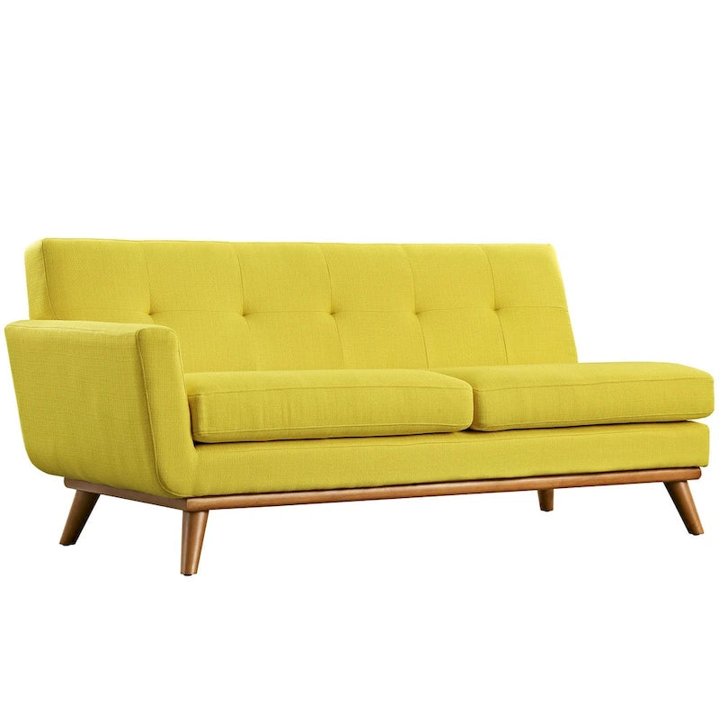 Divanetto a due posti con bracciolo sinistro in tessuto grigio/bianco in stile Mid-Century Modern