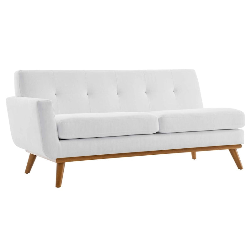 Divanetto a due posti con bracciolo sinistro in tessuto grigio/bianco in stile Mid-Century Modern