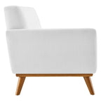 Divanetto a due posti con bracciolo sinistro in tessuto grigio/bianco in stile Mid-Century Modern
