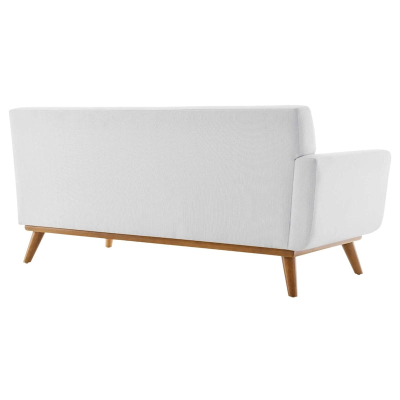 Divanetto a due posti con bracciolo sinistro in tessuto grigio/bianco in stile Mid-Century Modern