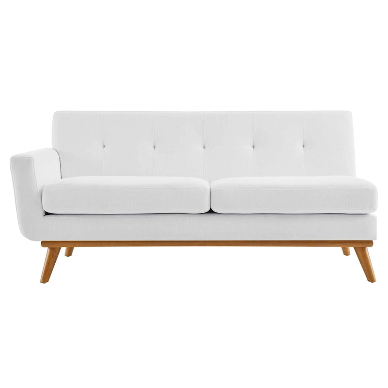 Divanetto a due posti con bracciolo sinistro in tessuto grigio/bianco in stile Mid-Century Modern