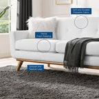 Divanetto a due posti con bracciolo sinistro in tessuto grigio/bianco in stile Mid-Century Modern