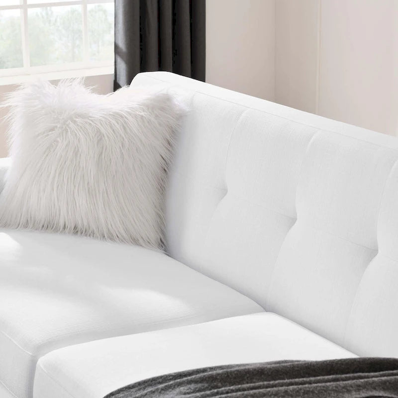 Divanetto a due posti con bracciolo sinistro in tessuto grigio/bianco in stile Mid-Century Modern