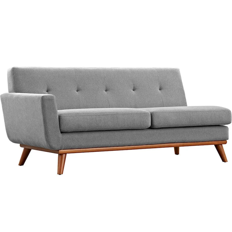 Divanetto a due posti con bracciolo sinistro in tessuto grigio/bianco in stile Mid-Century Modern