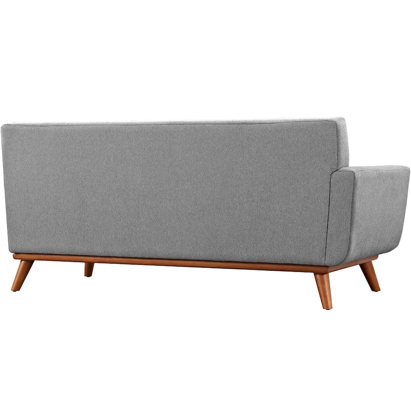 Divanetto a due posti con bracciolo sinistro in tessuto grigio/bianco in stile Mid-Century Modern