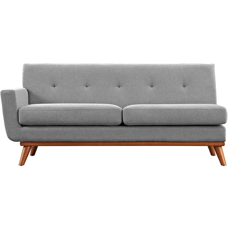 Divanetto a due posti con bracciolo sinistro in tessuto grigio/bianco in stile Mid-Century Modern