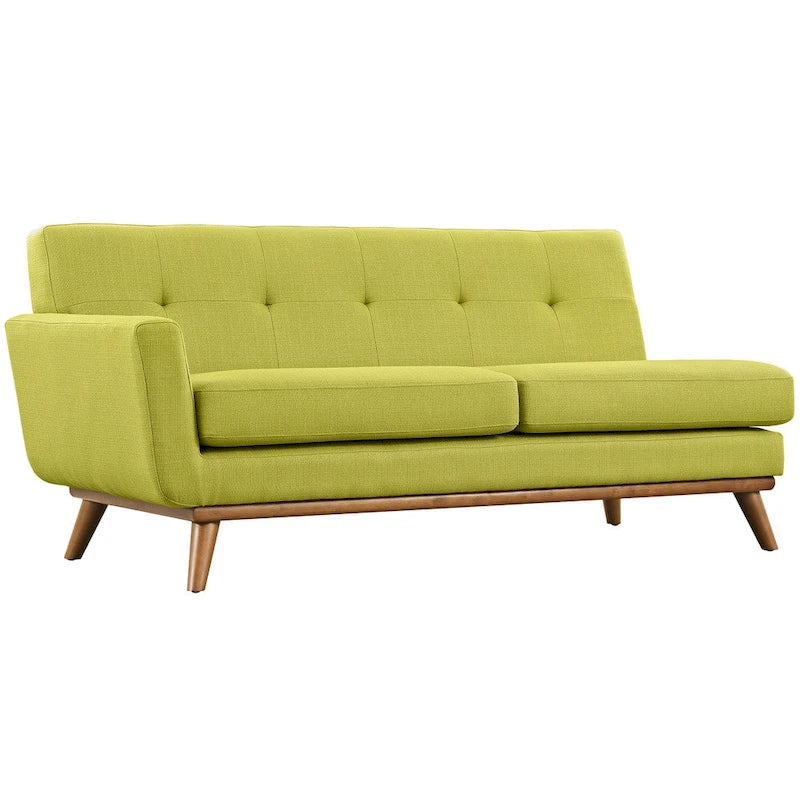 Divanetto a due posti con bracciolo sinistro in tessuto grigio/bianco in stile Mid-Century Modern