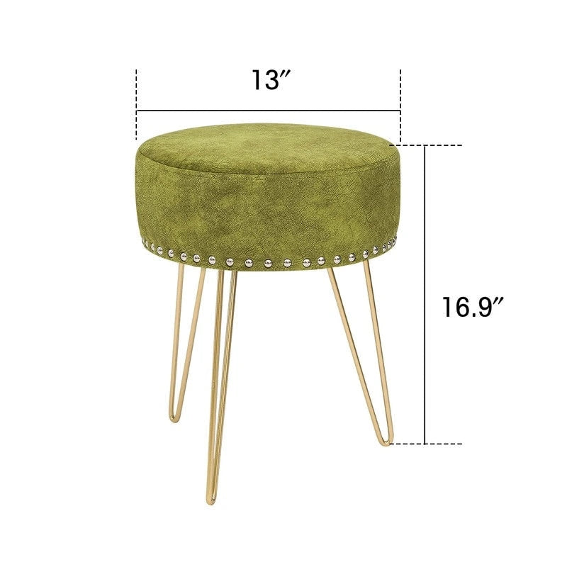 Poggiapiedi Pouf Rotondo in Velluto Sgabello da Toilette Gambe in Metallo Dorato