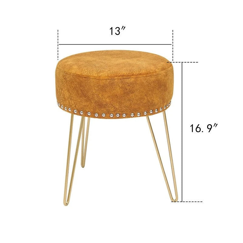 Poggiapiedi Pouf Rotondo in Velluto Sgabello da Toilette Gambe in Metallo Dorato