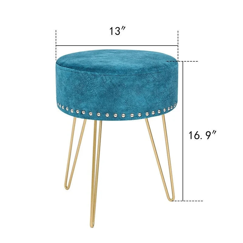 Poggiapiedi Pouf Rotondo in Velluto Sgabello da Toilette Gambe in Metallo Dorato