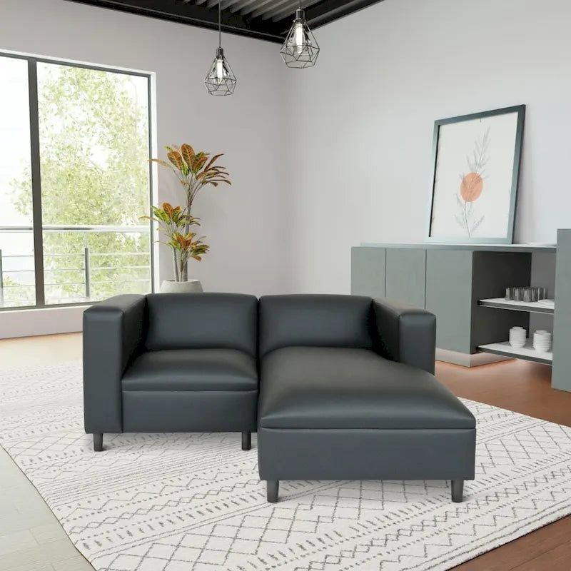 Divano a L Mid Century Modern in ecopelle con struttura in legno massello rivestita