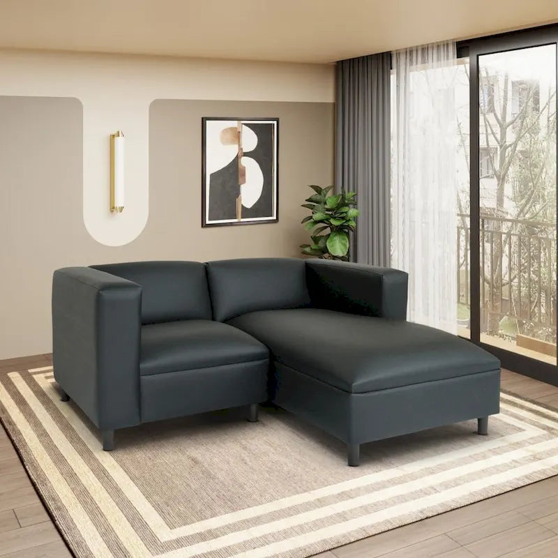 Divano a L Mid Century Modern in ecopelle con struttura in legno massello rivestita