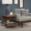 Maddox Medium Brown Solid Wood w/ Black Metal Frame C-Shaped End/Side Table
