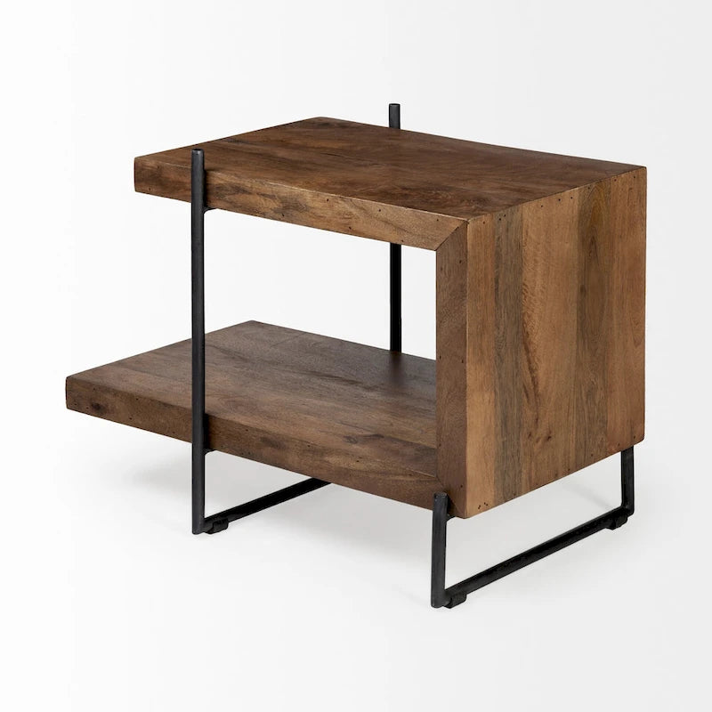 Tavolino a C per 1 in legno marrone medio e ferro nero