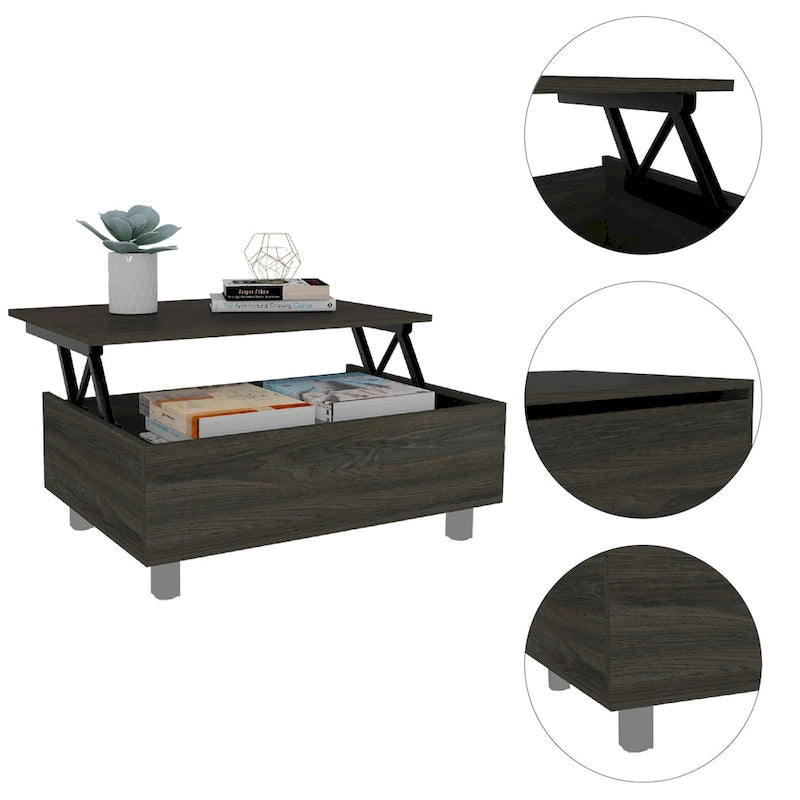 Tavolino da caffè con ripiano sollevabile multicolor e vano portaoggetti a scomparsa, 1 pezzo
