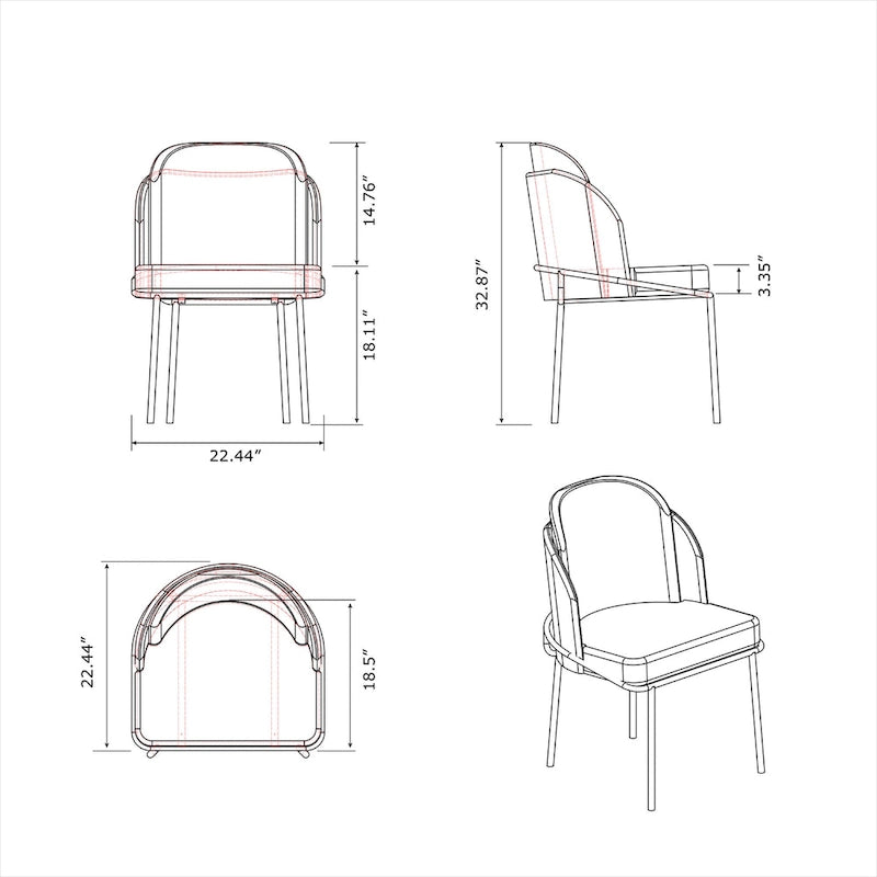Sedia Lacey curva con schienale, set da 2 pezzi