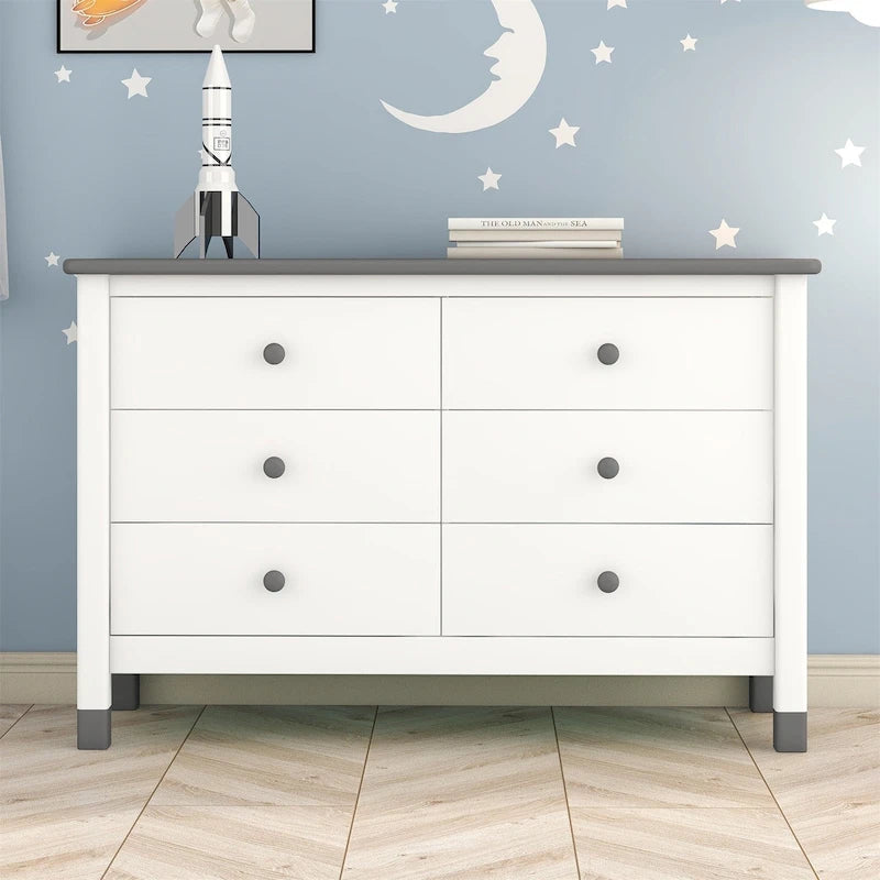 Comò a 6 cassetti, Crema / Bianco / Bianco+Rosa, per 1 Persona