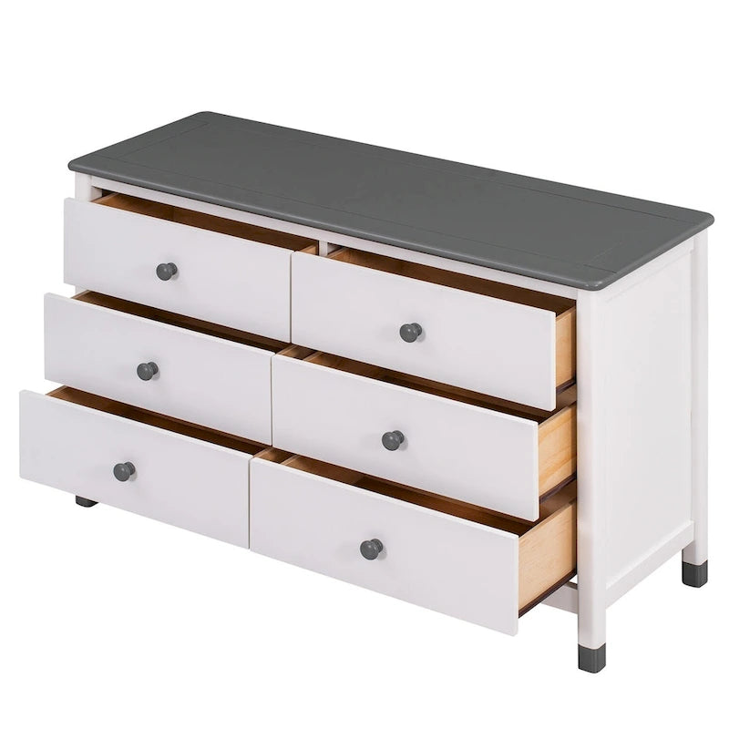 Comò a 6 cassetti, Crema / Bianco / Bianco+Rosa, per 1 Persona