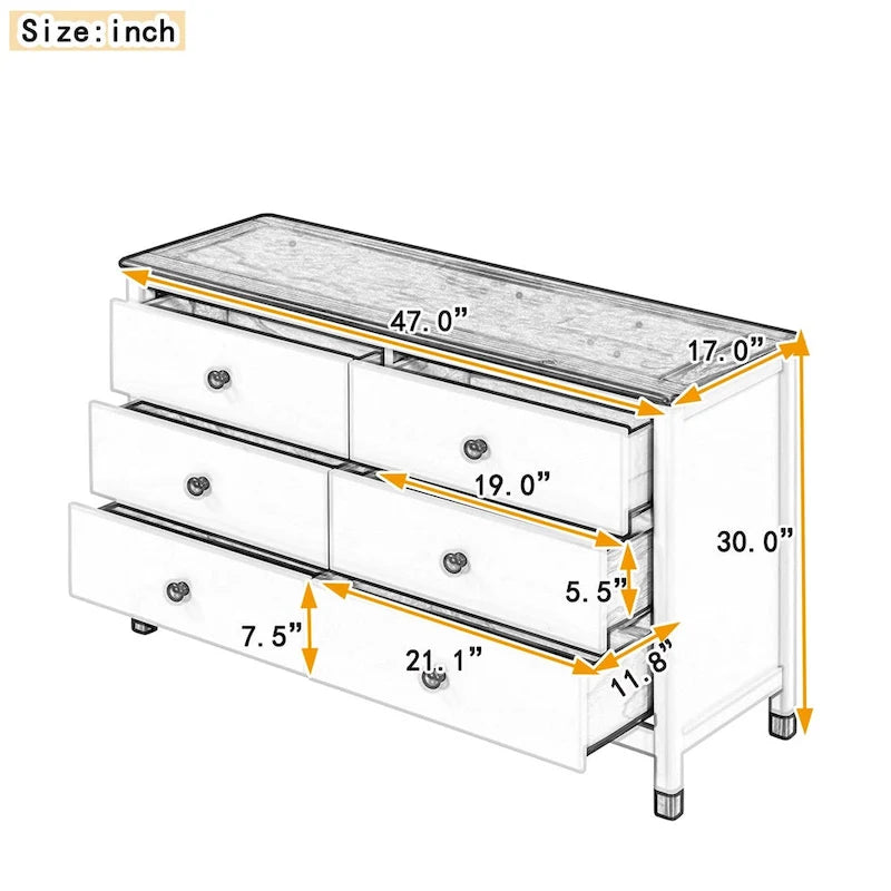 Comò a 6 cassetti, Crema / Bianco / Bianco+Rosa, per 1 Persona