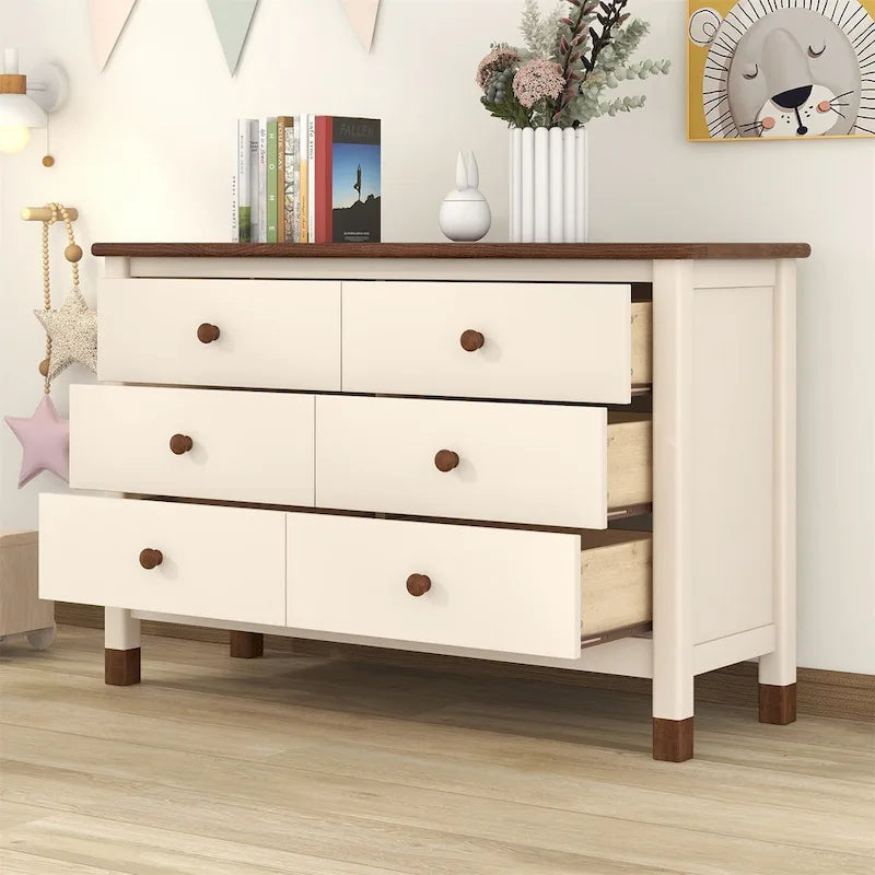 Comò a 6 cassetti, Crema / Bianco / Bianco+Rosa, per 1 Persona