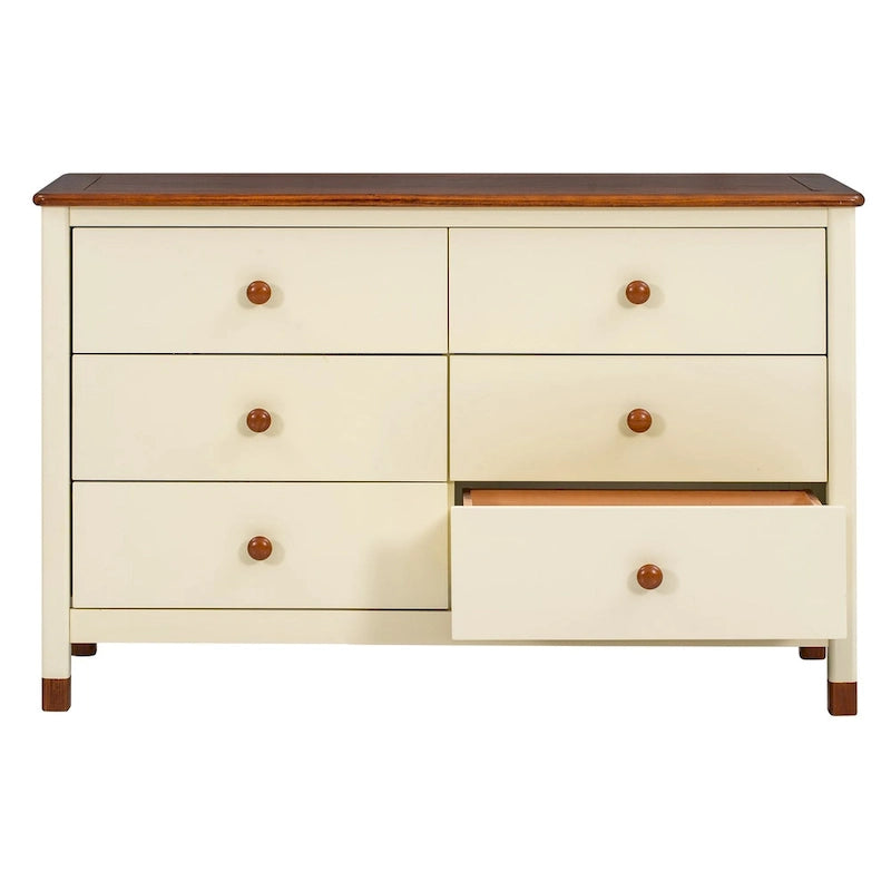Comò a 6 cassetti, Crema / Bianco / Bianco+Rosa, per 1 Persona